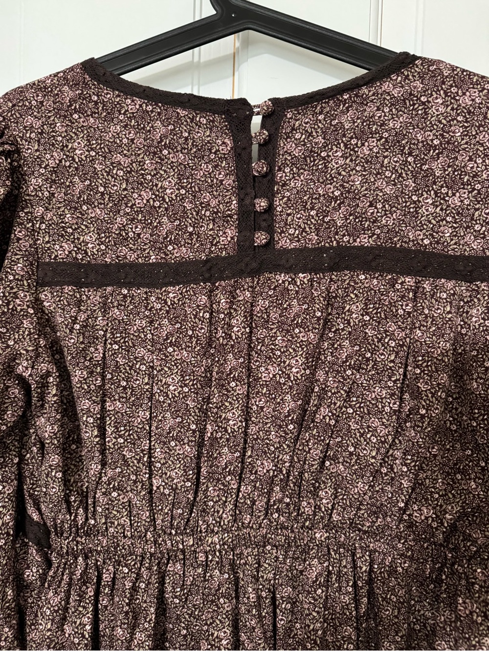 Brown Floral Lace Trim Bubble Sleeve Maternity Maxi Dress - Picture 6 of 6